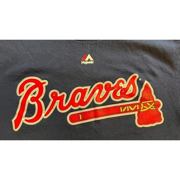 Jason Heyward 22 Atlanta Braves Majestic Boys MLB T-Shirt Blue Crew Spellout‎ S - Picture 6 of 7